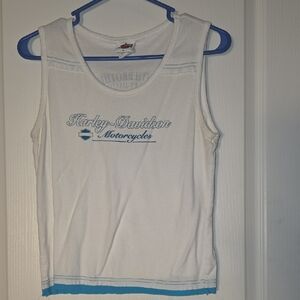 Harley-Davidson White Tank Top with Blue Accents Ladies L